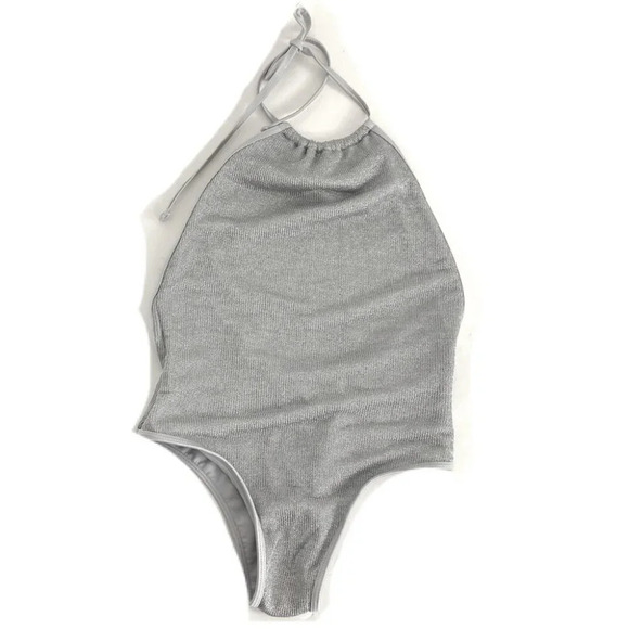 Sam Edelman Silver Mesh Halter Bathing Suit Womens XS One Piece Swim NWT New - Picture 3 of 16